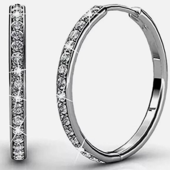 Cate & Chloe Bianca Hoop Earrings 18k White Gold Plated, Swarovski Crystal 25mm - Picture 2 of 8